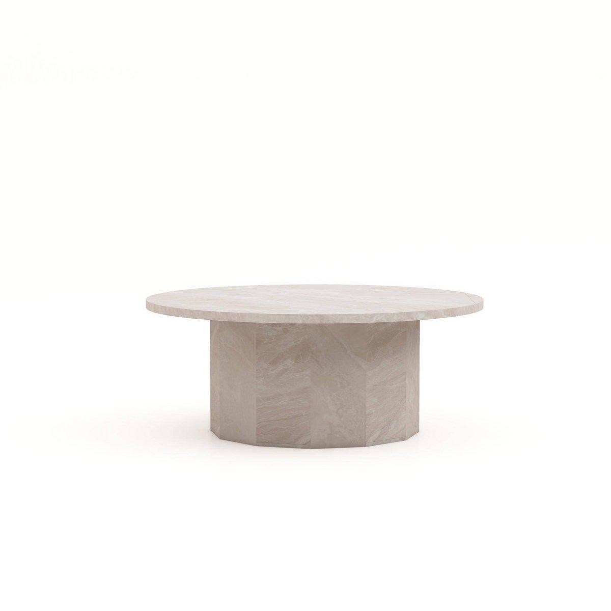 HSM Collection-Runder Couchtisch Sofia-ø80x32-Weiß-Travertin