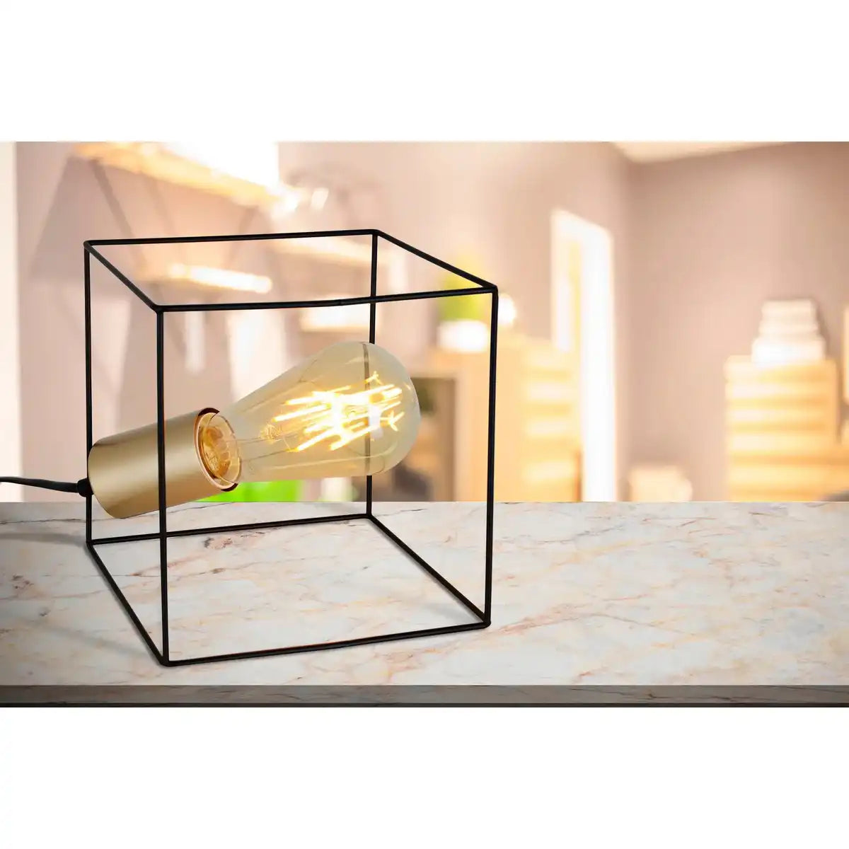 Tischleuchte "CANTO" , Tischlampe aus Metall in Schwarz, und Gold, E27-Fassung-Fassung-Fassung, für Esszimmer, Wohnzimmer, Diele, Büro oder als Nachttischlampe, 16 cm hoch