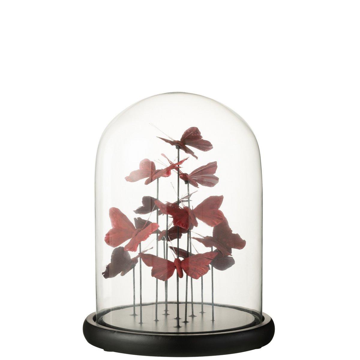 J-Line Glasglocke Butterflies – Glas – Rot/Burgunderrot – groß