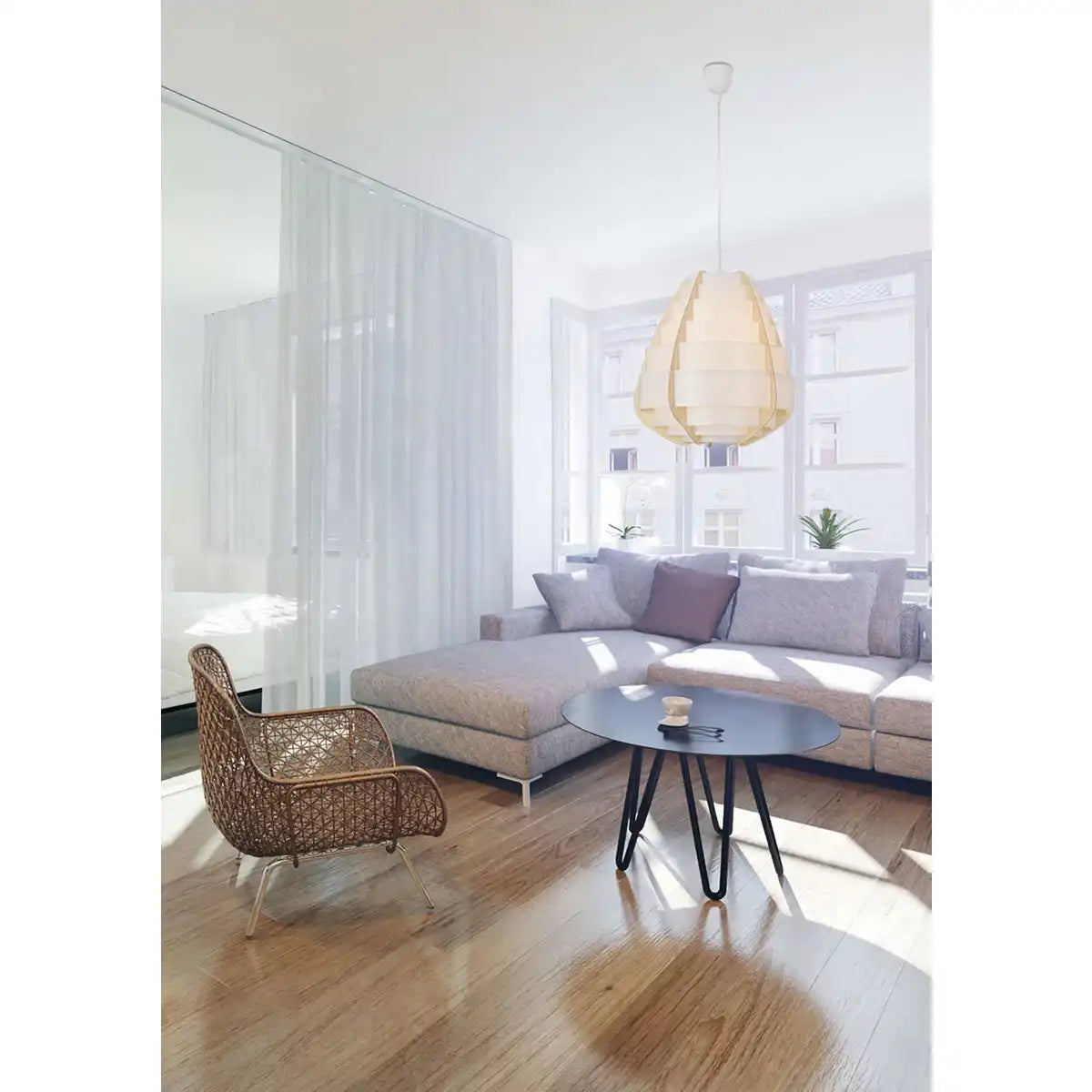 Pendelleuchte "MALMÖ", Hängelampe aus Kunststoff in Beige, E27-Fassung, für Esszimmer, Wohnzimmer, Diele oder Büro, mit einem Ø37 cm