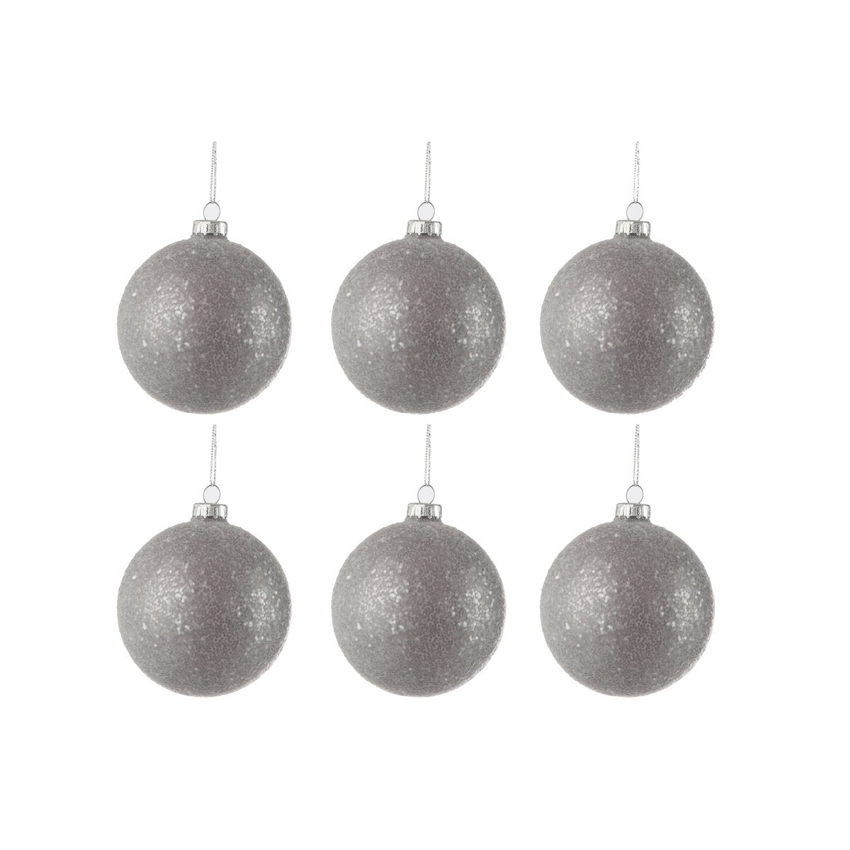 J-Line Weihnachtskugel Pailletten – Glas – Grau – 6er-Box