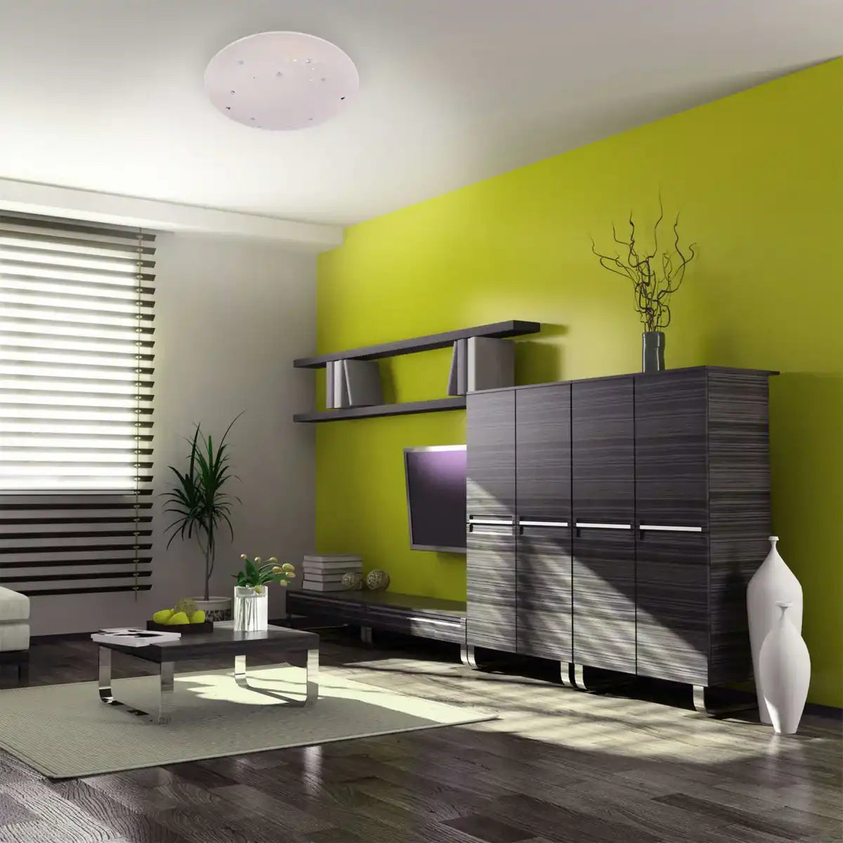 LED Deckenleuchte LISSABON mit Kristalleffekt, Deckenleuchte, Metall und Kunststoff, weiß, integrierte LED, Beleuchtung für Wohnzimmer, Büro oder Flur