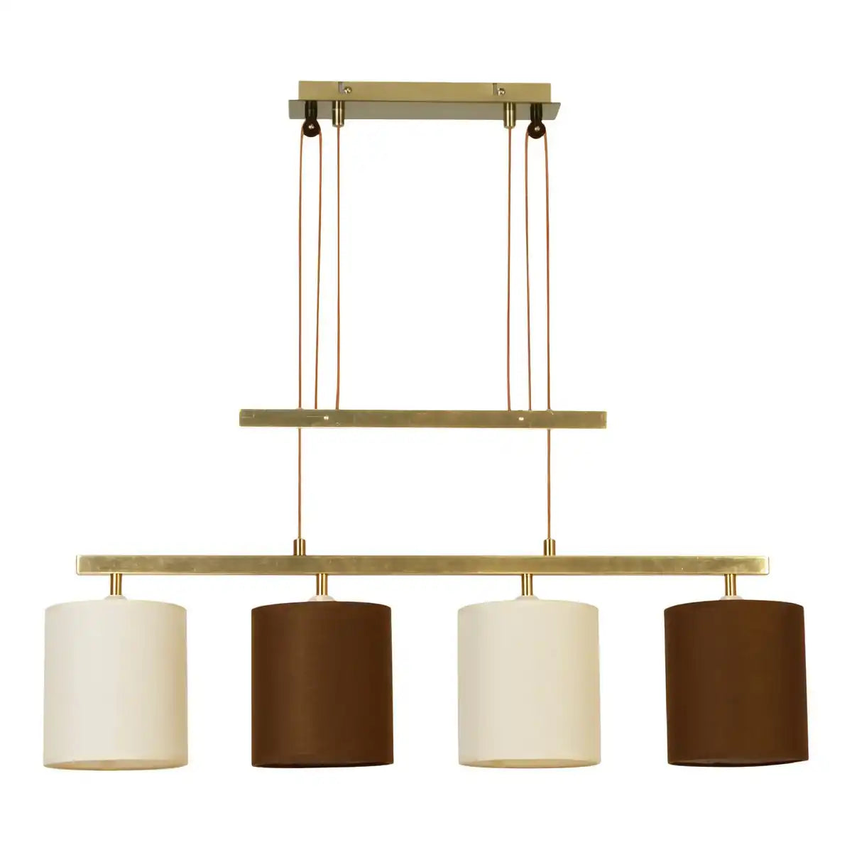 4er Pendelleuchte "TILDE", klassische Pendellampe aus Metall und Textil in Braun und Beige, mit E27-Fassungen, Pendelleuchte höhenverstellbar und 86 cm lang, ideal als Esszimmerleuchte