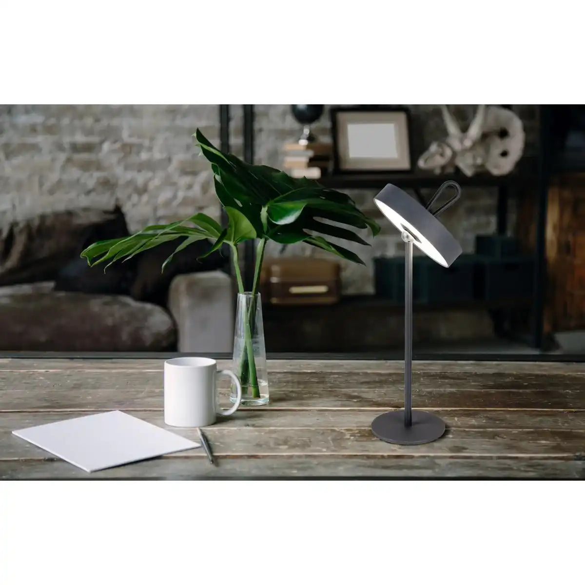 LED-Akku-Tischleuchte magnetisch "ELLA" für Außen und Innen, aus Metall und Kunststoff in Grau , 35 cm hoch