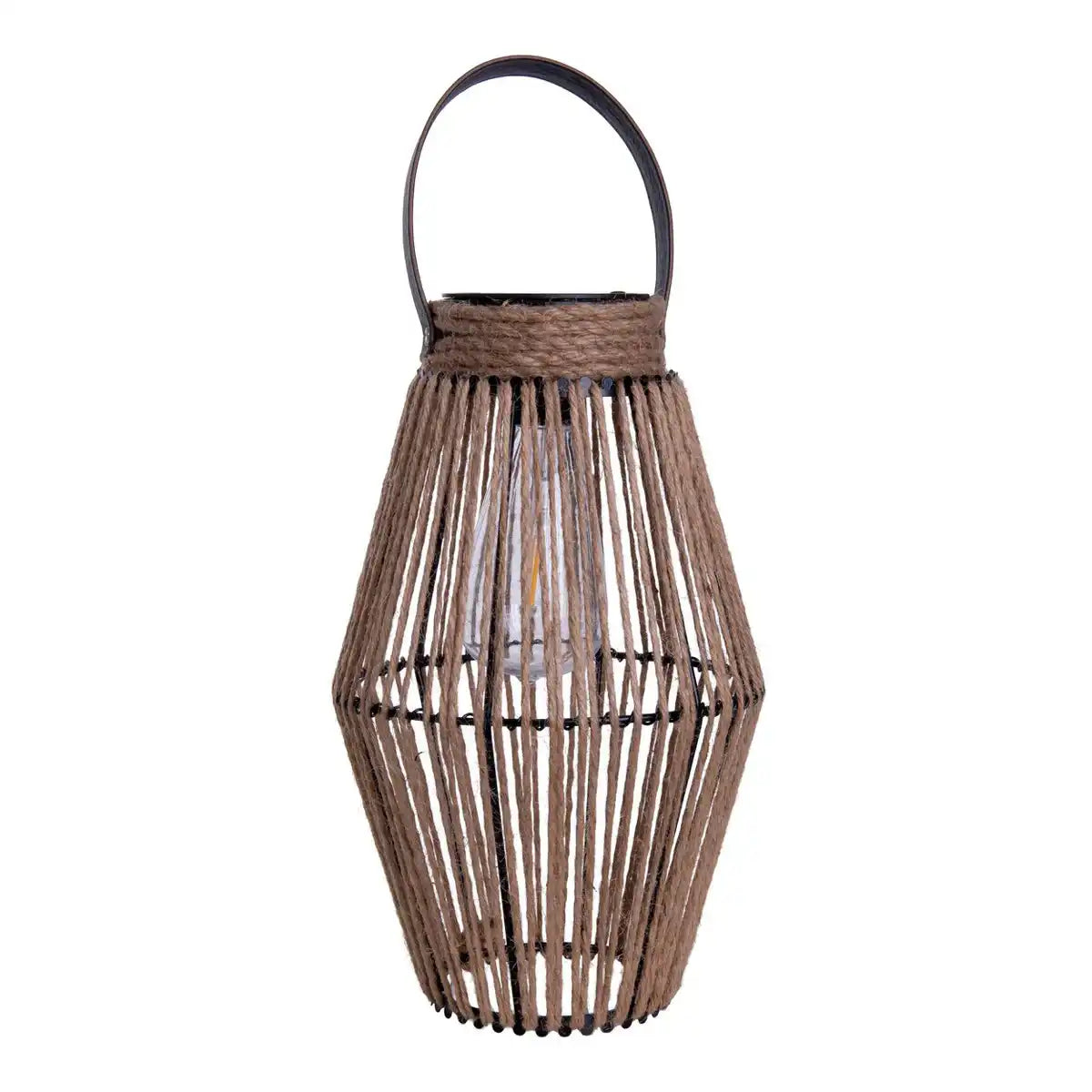 LED Solarleuchte "Korbinian" für Garten und Terrasse, Dekolampe aus Metall und Kunststoffschnurbespannung in natur, LEDs fest verbaut, Solar Lampe für Außen 30 x 18 cm