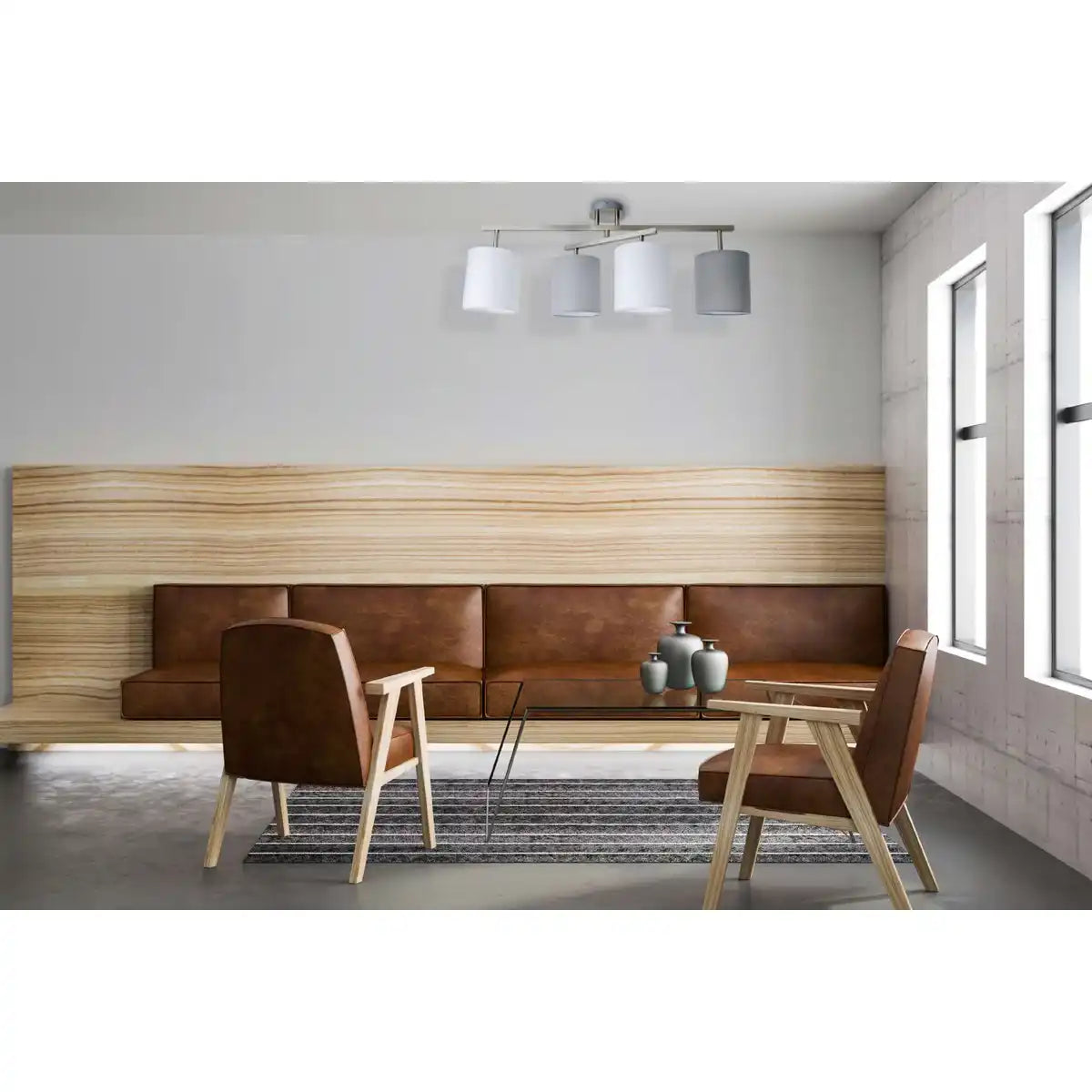 4er Deckenleuchte "TILDE", klassische Deckenlampe aus Metall und Textil in Grau mit E27-Fassung, 82 cm lang, die Schirme sind verstellbar, ideal für Wohnzimmer, Esszimmer und Schlafzimmer
