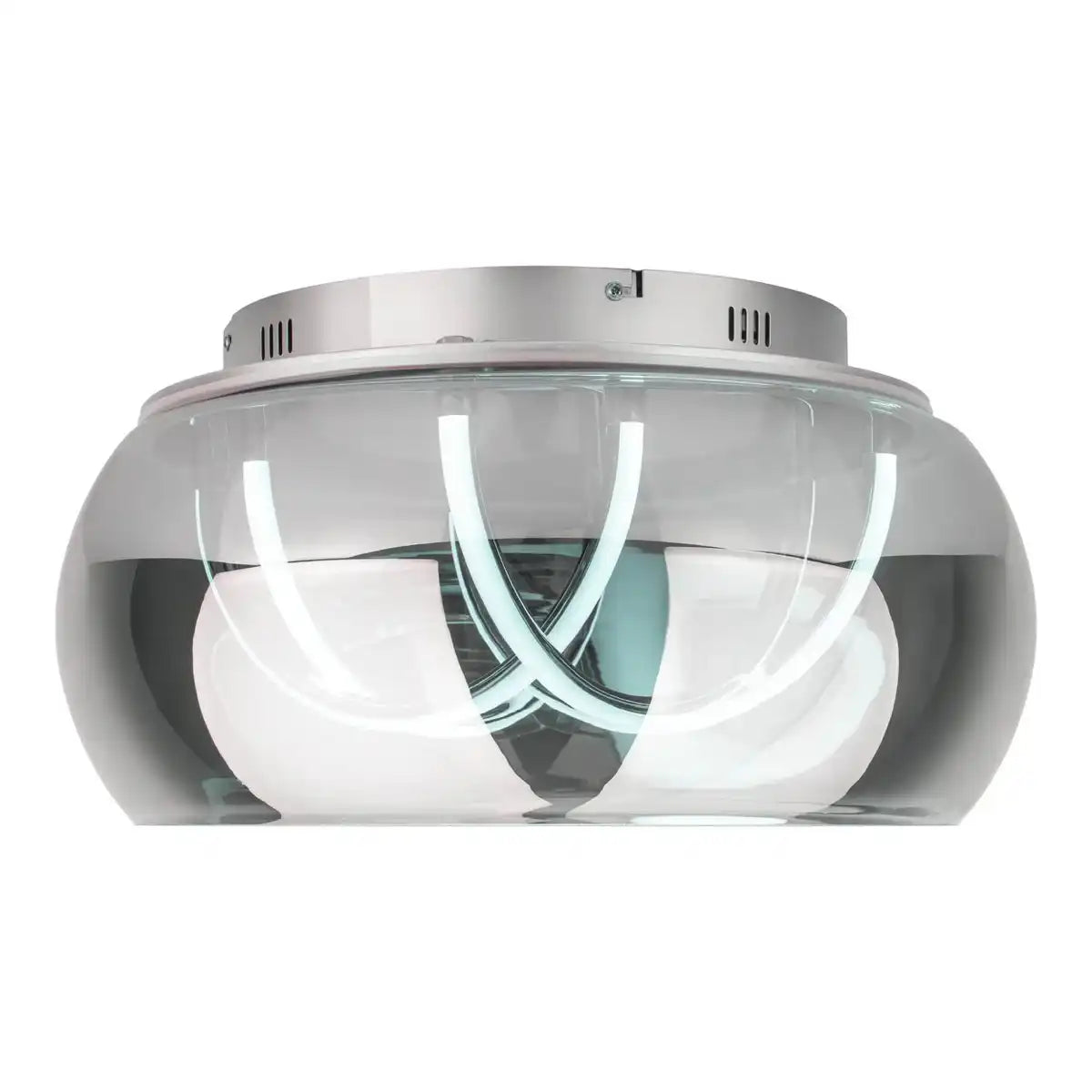 LED Deckenleuchte "MALOU" Ø 45 cm, 23,5 cm hoch, aus Metall, Rauchglas, integrierte LEDs, warmweiß