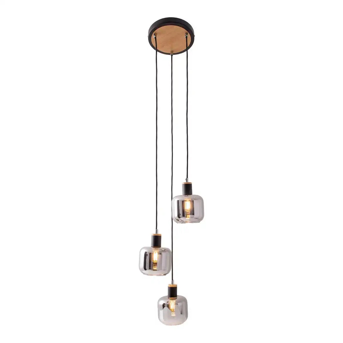 3er Deckenleuchte "FUMOSO", Pendellampe aus Metall und Glas in Schwarz,, mit E14-Fassung, für Esszimmer, Wohnzimmer, Diele oder Büro, Hängelampe Gesamthöhe 123 cm.