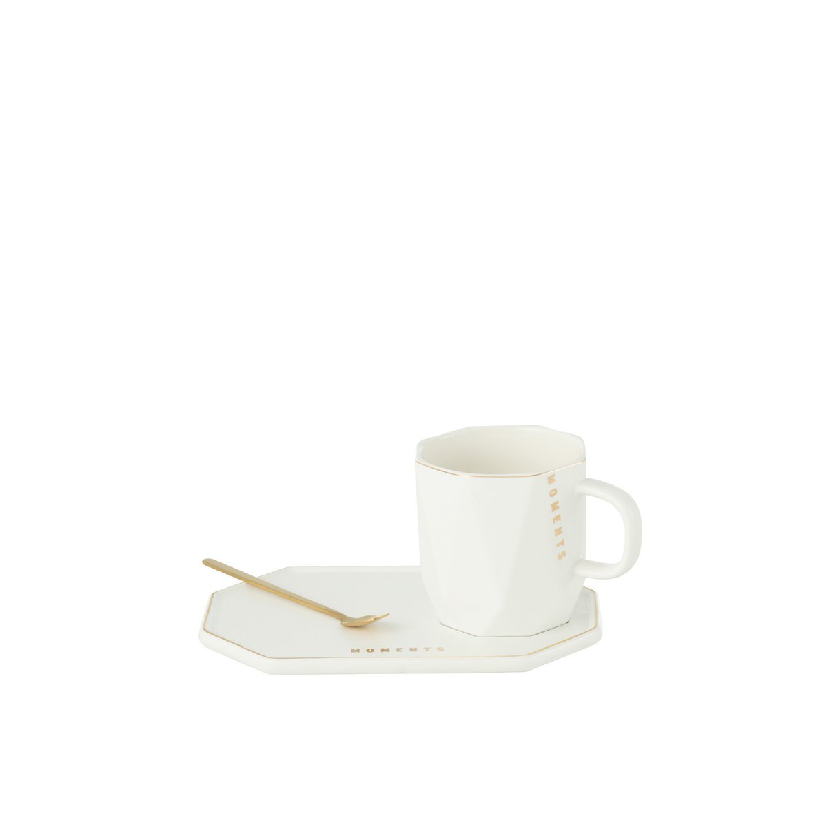 J-Line Tasse + Teller + Löffel Moments Keramik Weiß
