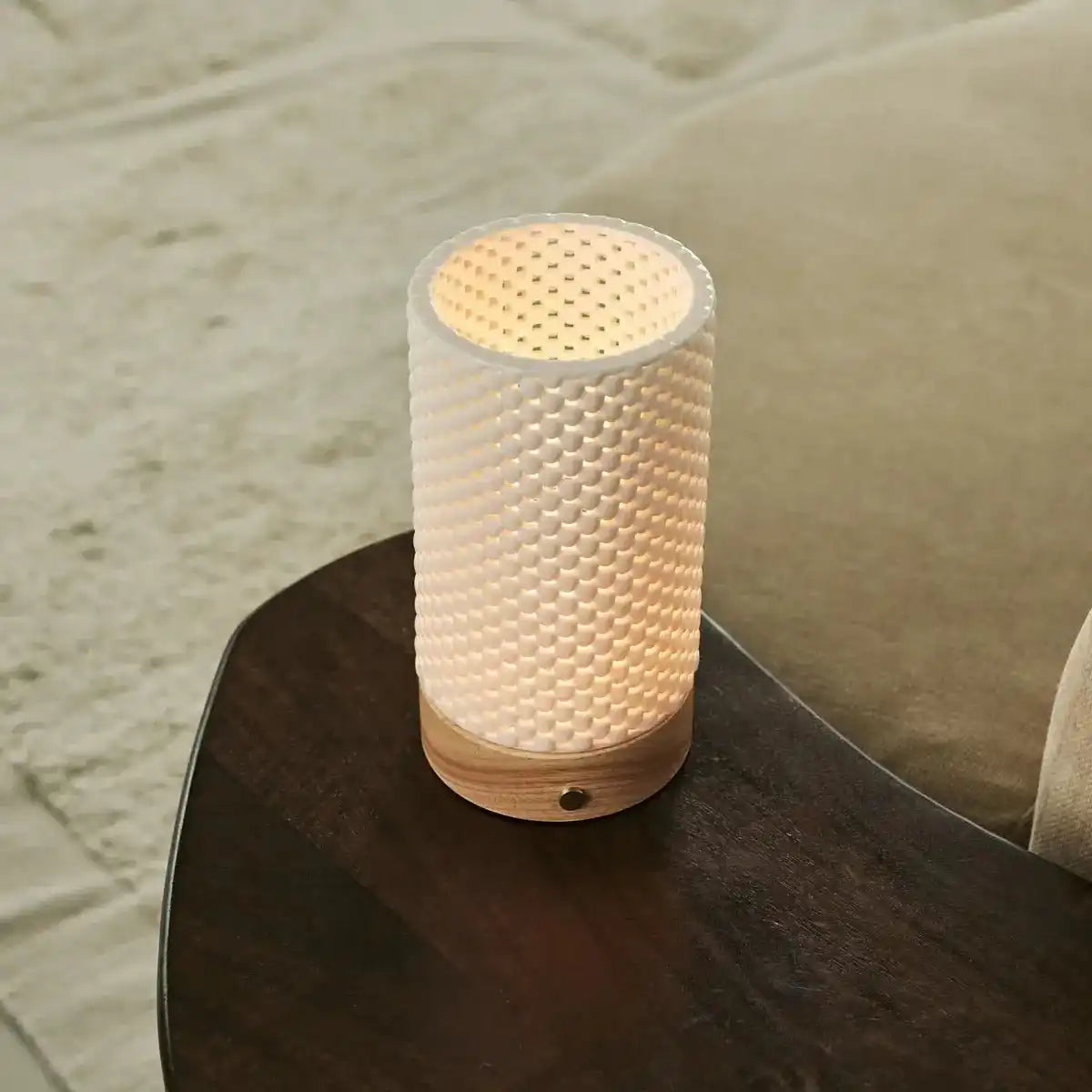 Luna hellbraun wiederaufladbare Tischlampe in 3D-gedrucktem Porzellan-schnurlos, dimmbar und bis zu 100 Stunden Licht