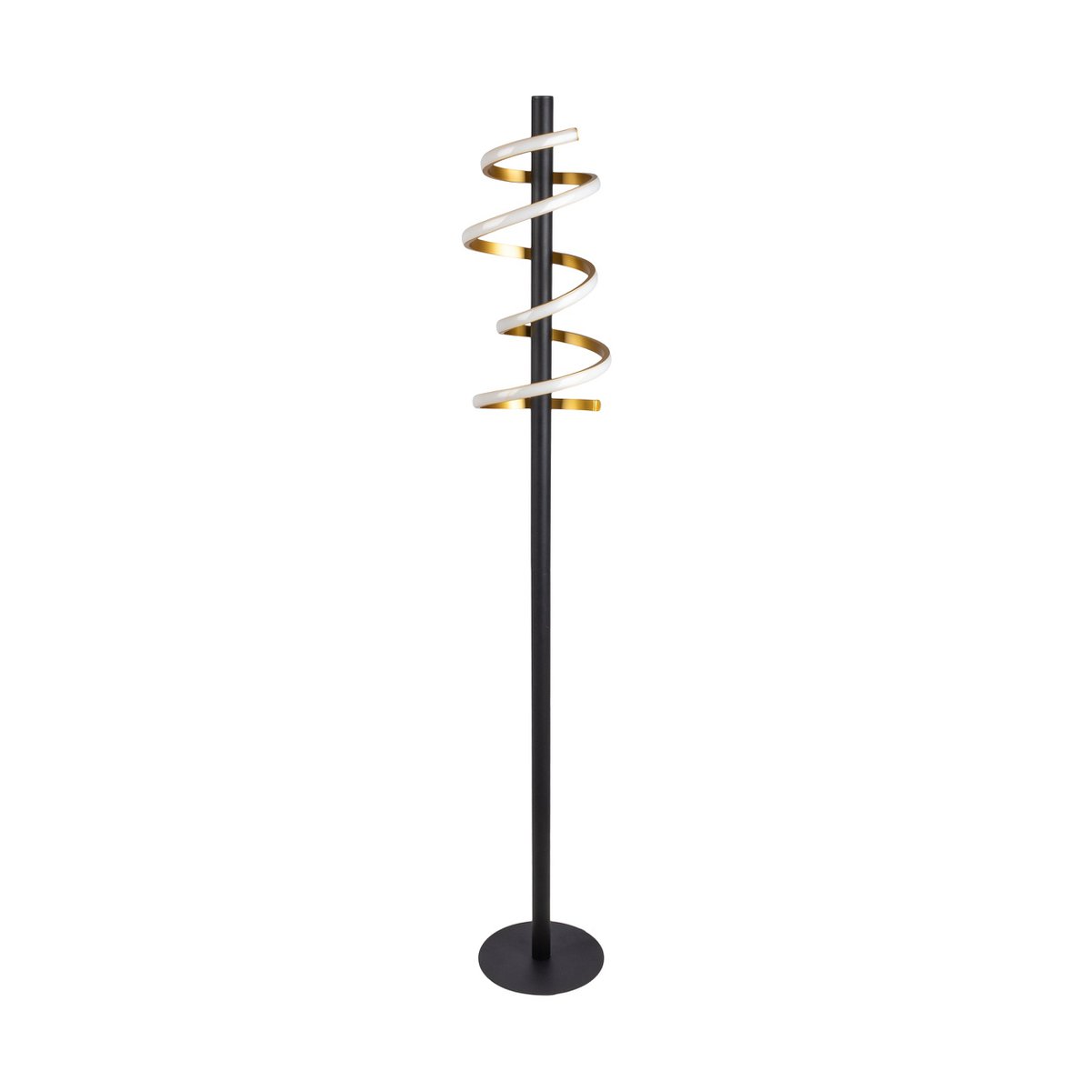 LED-Stehleuchte "BELLEZA", moderne Stehlampe aus Metall und Kunststoff in Schwarz, Gold und Weiß, mit fest verbauten LEDs, 140 hoch, Beleuchtung für Wohnzimmer, Esszimmer, Schlafzimmer oder Büro.