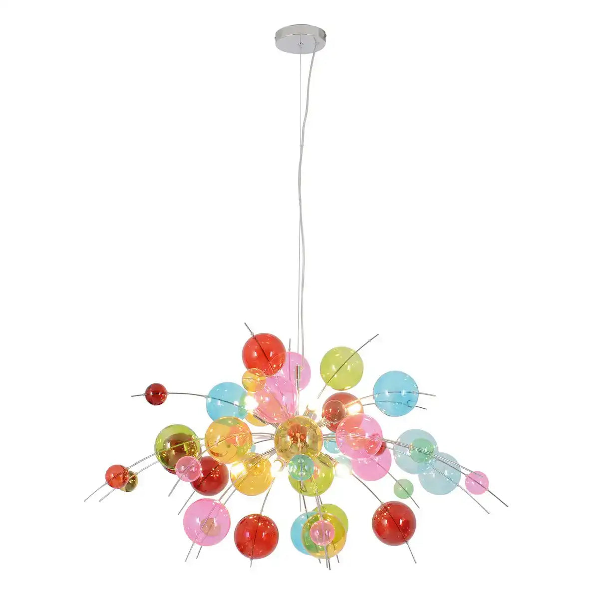Pendelleuchte "EXPLOSION" bunt aus Metall und Glas, G9 Fassungen, Hängelampe für Esszimmer, Wohnzimmer, Diele oder Büro, Øca. 98 cm