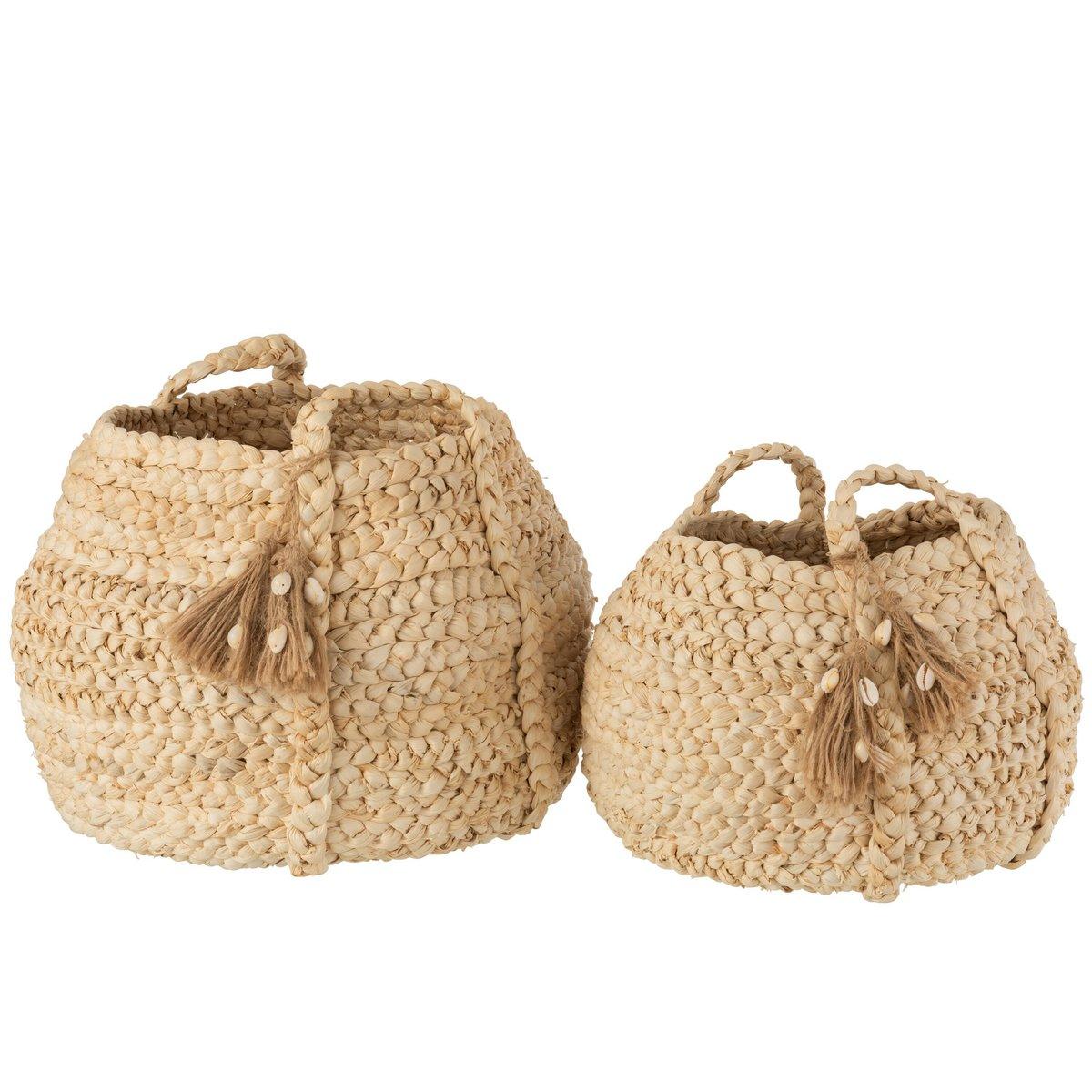 J-Line-Set mit 2 geflochtenen Korbquasten – Jute – natur