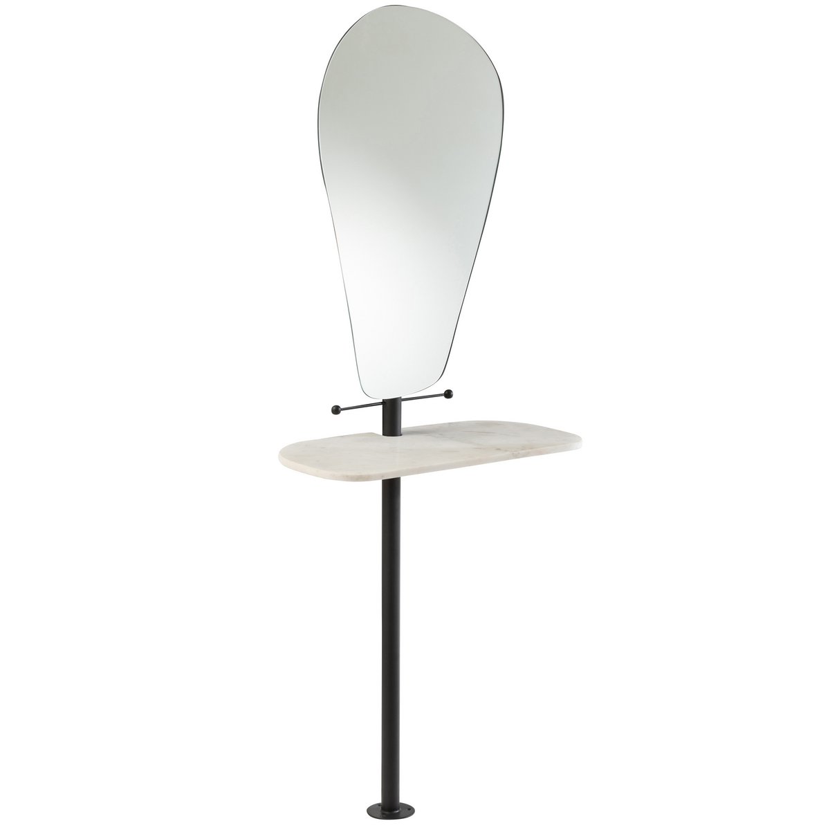 J -Line Mirror + Wandregal - Eisen/Glas - Weiß/Schwarz - 185 cm hoch