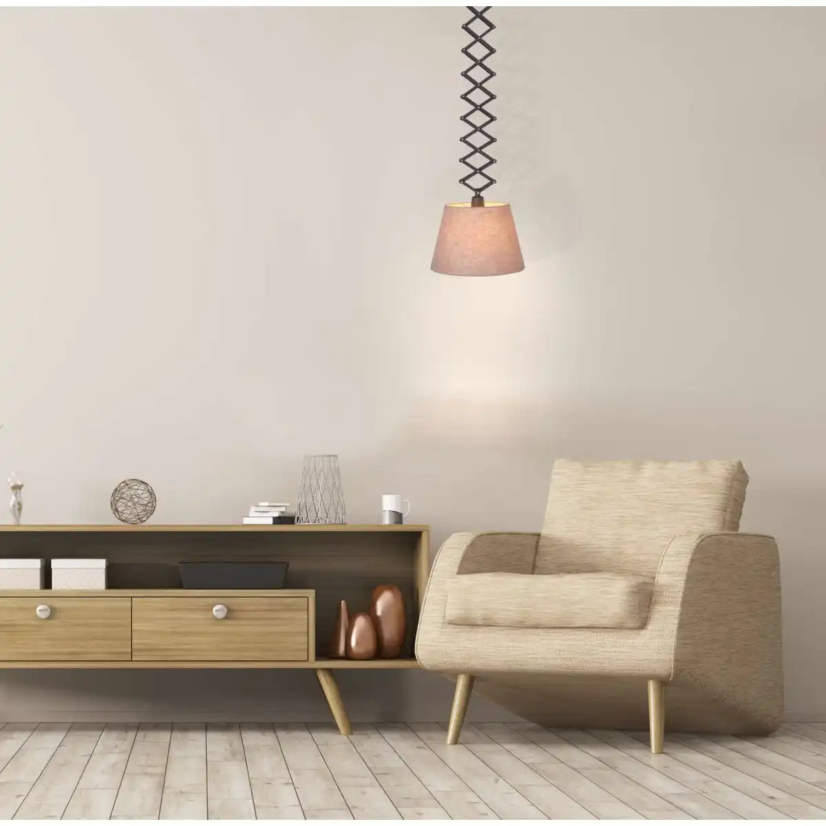 Scheren-Pendelleuchte "Adrienne" max. h: 120cm natur
