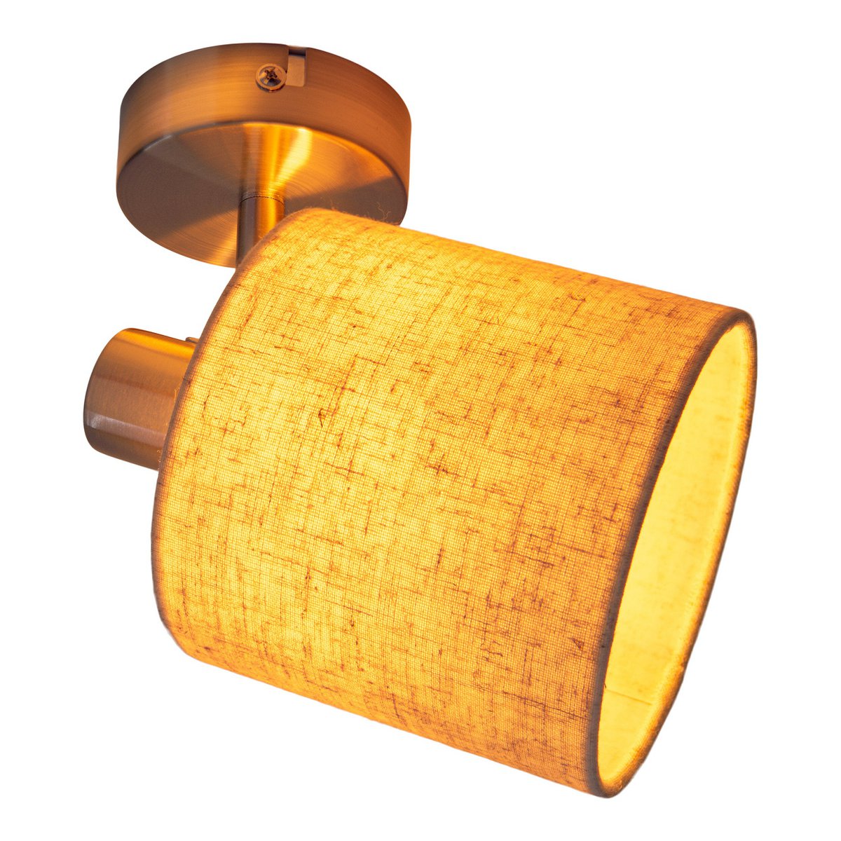 1er Wand- und Deckenspot "MARON" aus Metall satiniert-matt mit Stoffschirm in Natur, mit E14-Fassung, Lampe für Wohnzimmer, Esszimmer, Flur und Büro, ca. 17 x 12 cm