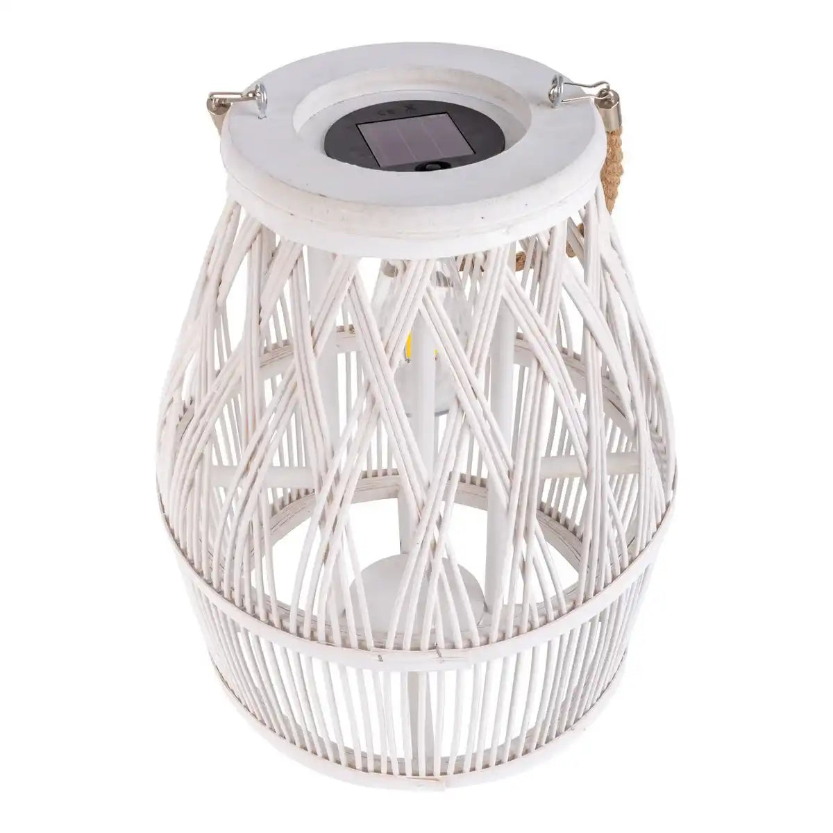 LED Solar-Dekoleuchte "Korbinian" für Garten und Terrasse aus Holz und Rattan in natur, Solar Lampe 34 cm hoch