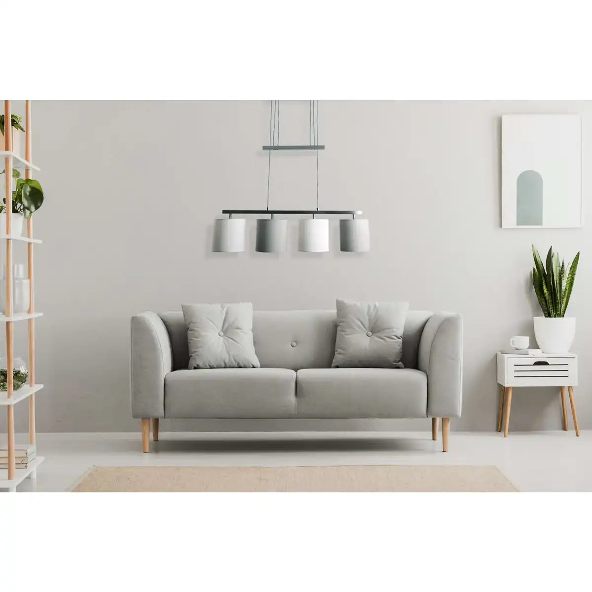 4er Pendelleuchte "TILDE", klassische Pendellampe aus Metall und Textil in Grau und Weiß, mit E27-Fassung, höhenverstellbar, 86 cm lang, ideal als Esszimmerleuchte