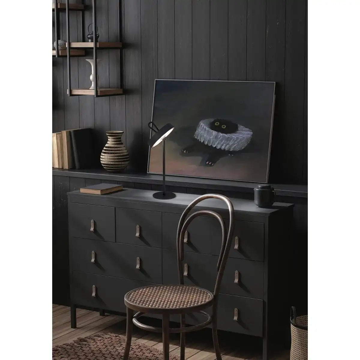LED-Akku-Tischleuchte magnetisch "ELLA" für Außen und Innen, aus Metall und Kunststoff in Schwarz, 35 cm hoch