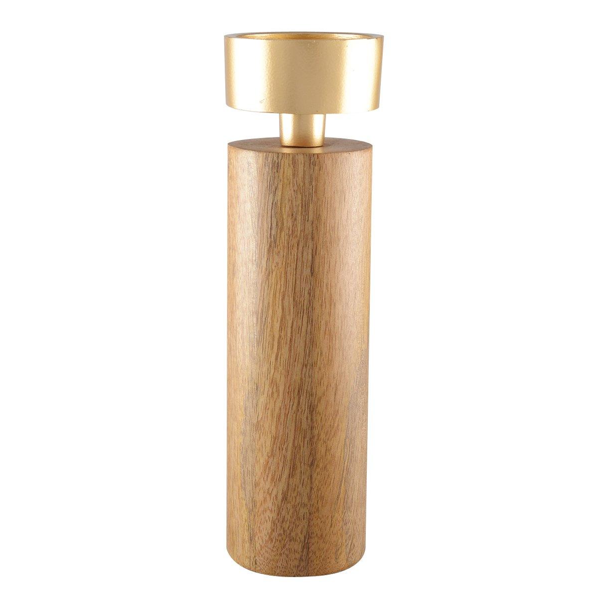 KERZENHALTER AUS HOLZ & GOLD METALL 27CM