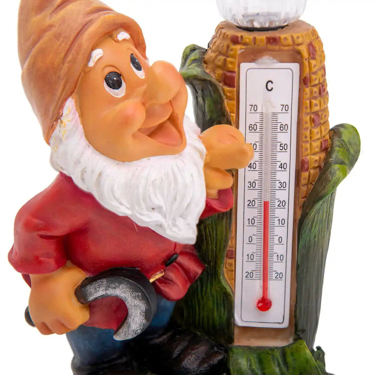 LED Deko Solarleuchte "Zwerg" mit Thermometer aus bemaltem Polyresin, ca 26 cm hoch und mit fest verbauten LEDs ausgestattet