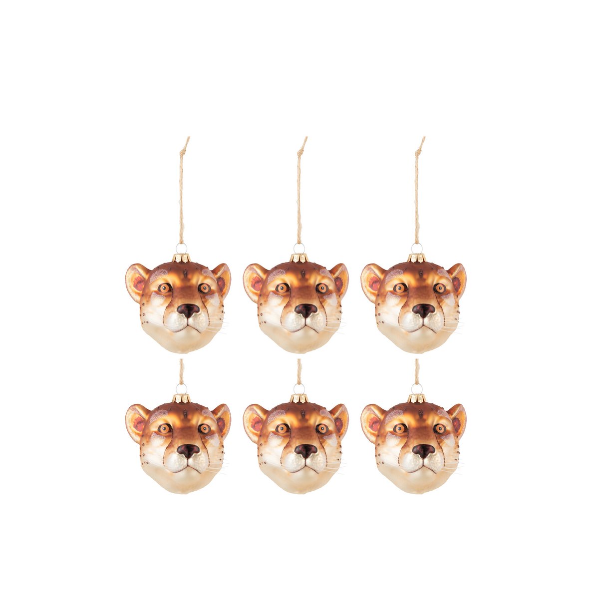 J-Line Weihnachtskugel Löwenkopf - Glas - Braun - 6er-Box