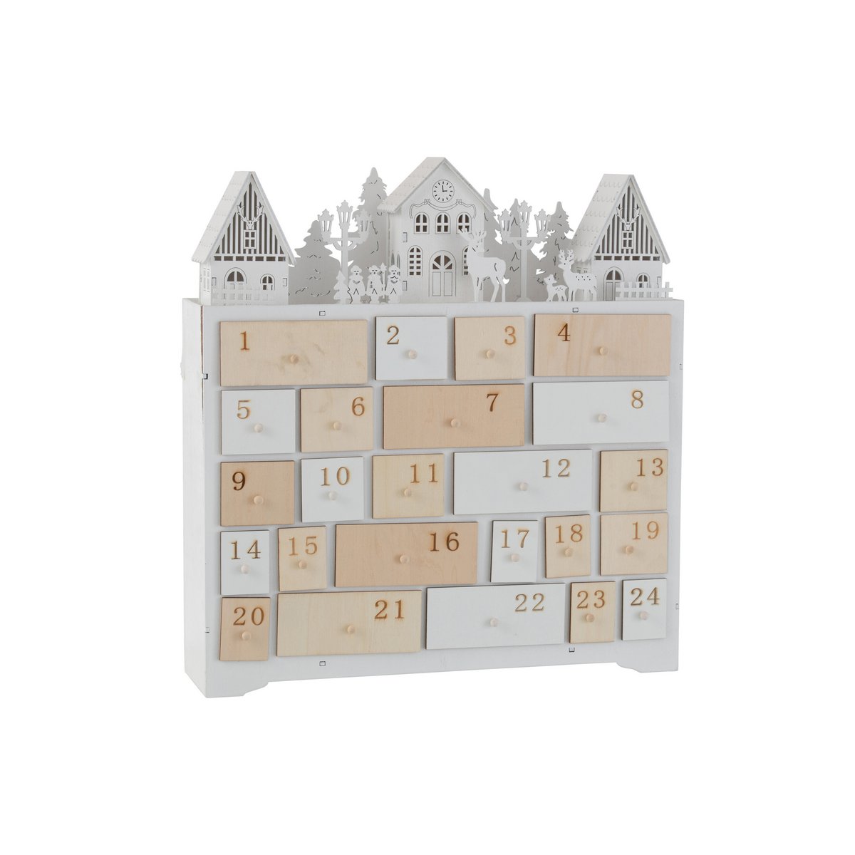 J-Line Adventskalender Weihnachten – Holz – Weiß – 40 cm – LED-Leuchten