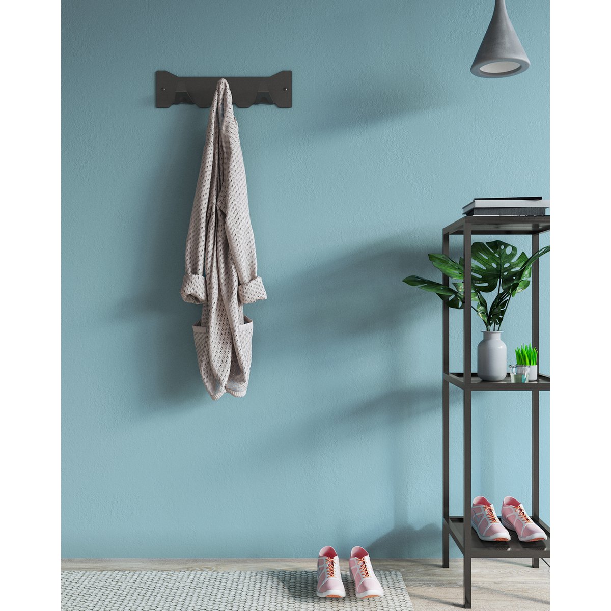 Gorillz Triangle Three – Industrial – Wandgarderobe – 3 Kleiderhaken – Schwarz