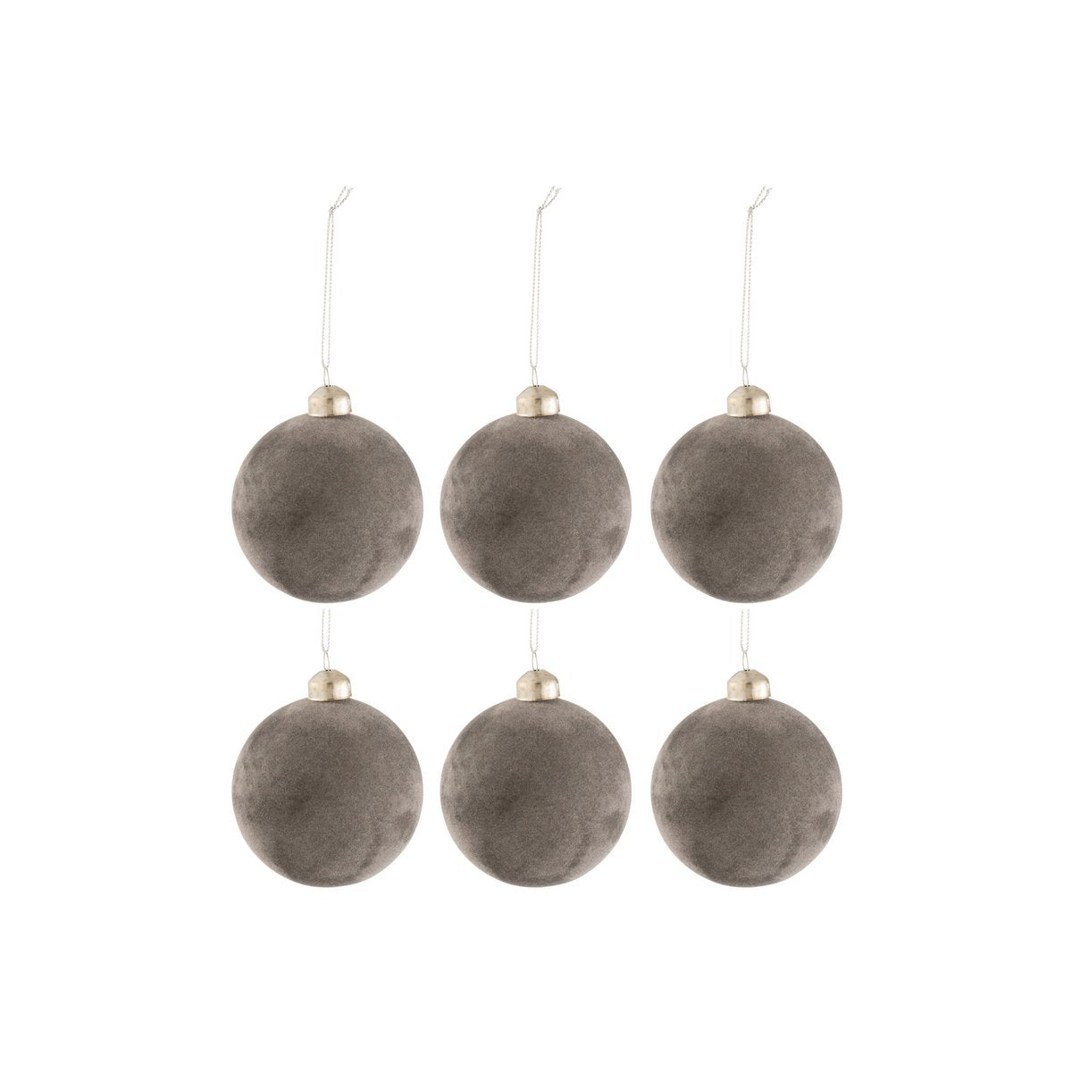 J-Line Weihnachtskugel – Samt/Glas – Grau – klein – 6er-Box