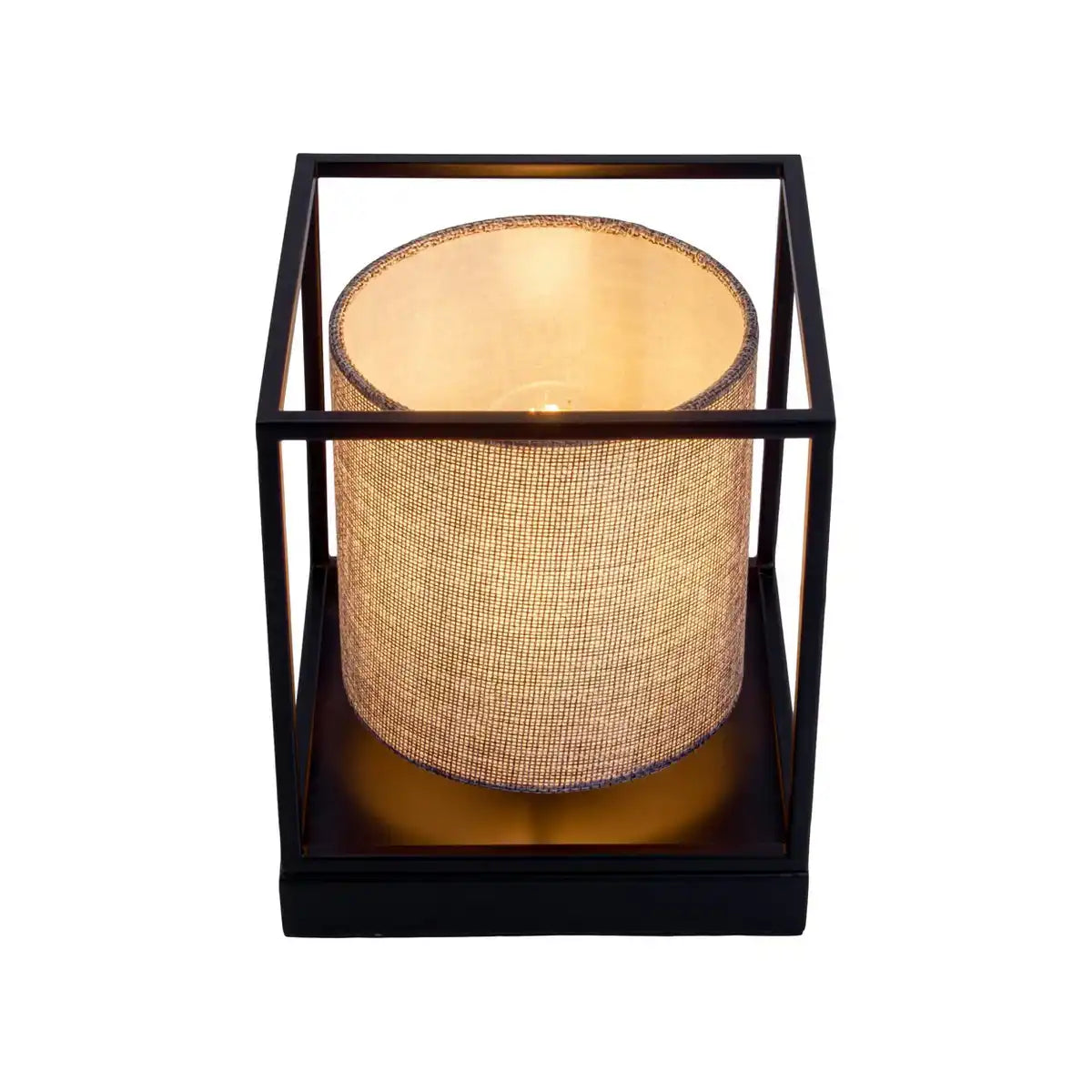 Tischleuchte "BETA" grau aus Metall mit Stoffschirm in grau, mit E14-Fassung, Lampe für Wohnzimmer, Esszimmer, Flur und Büro, 15 x 15 x 17 cm