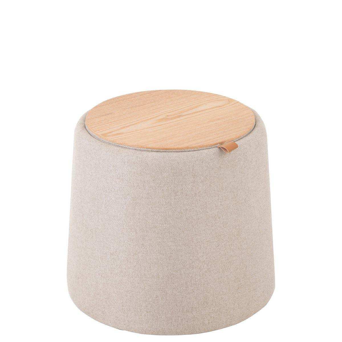 J-Line Pouf/Beistelltisch rund Textil/Holz Beige