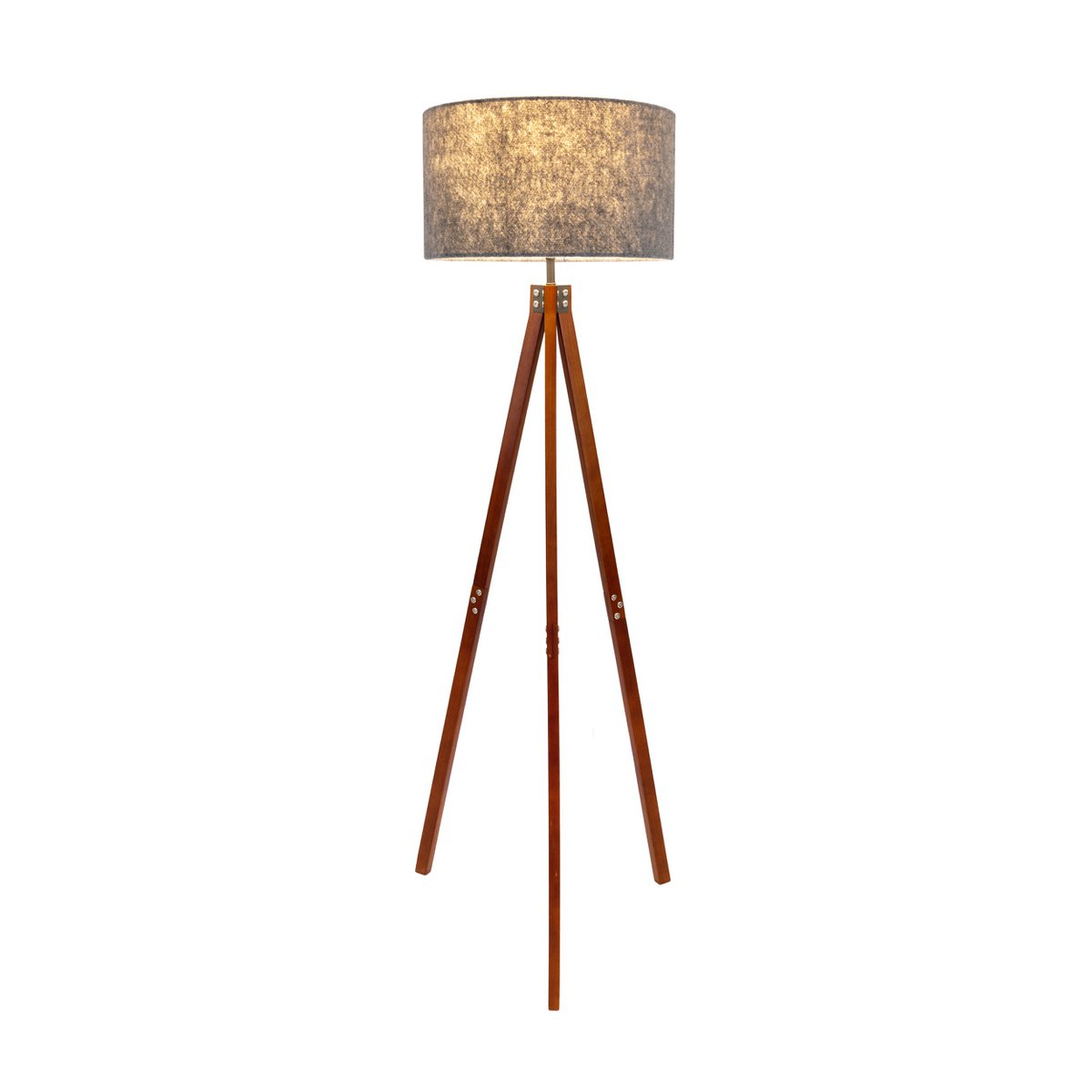 Stehleuchte "FILCO" Ø ca. 45 cm, 147 cm hoch, aus Holz und Kunststoff in Braun und Grau, für E27, für Wohnzimmer, Schlafzimmer und Esszimmer
