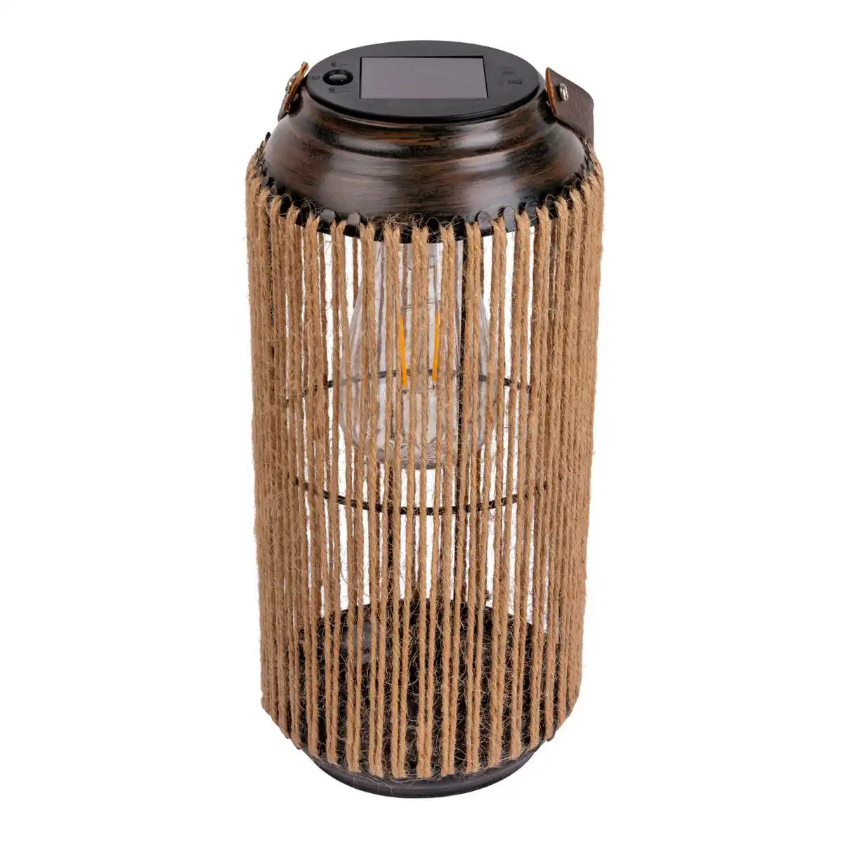 LED Solarleuchte "Korbinian" für Garten und Terrasse, Dekolampe aus Metall mit Jutebespannung in natur, LEDs fest verbaut Solarlampe für Außen 29 x 13 cm