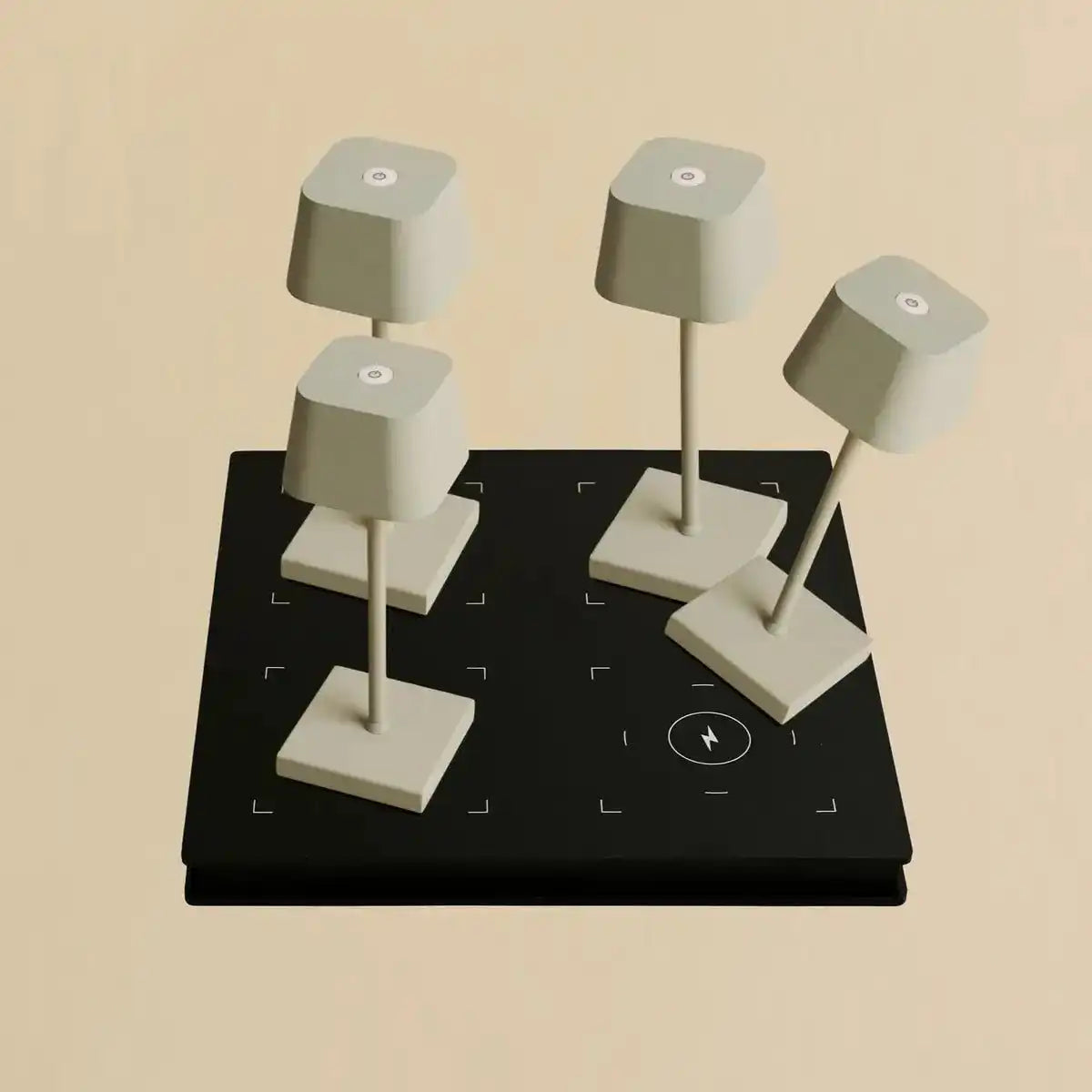 Combi Set Professional - 4 x Sarphati Mini Schattengrau wiederaufladbarer Tischlampen für Gastfreundschaft und 1 x Amstel Wireless Ladestation
