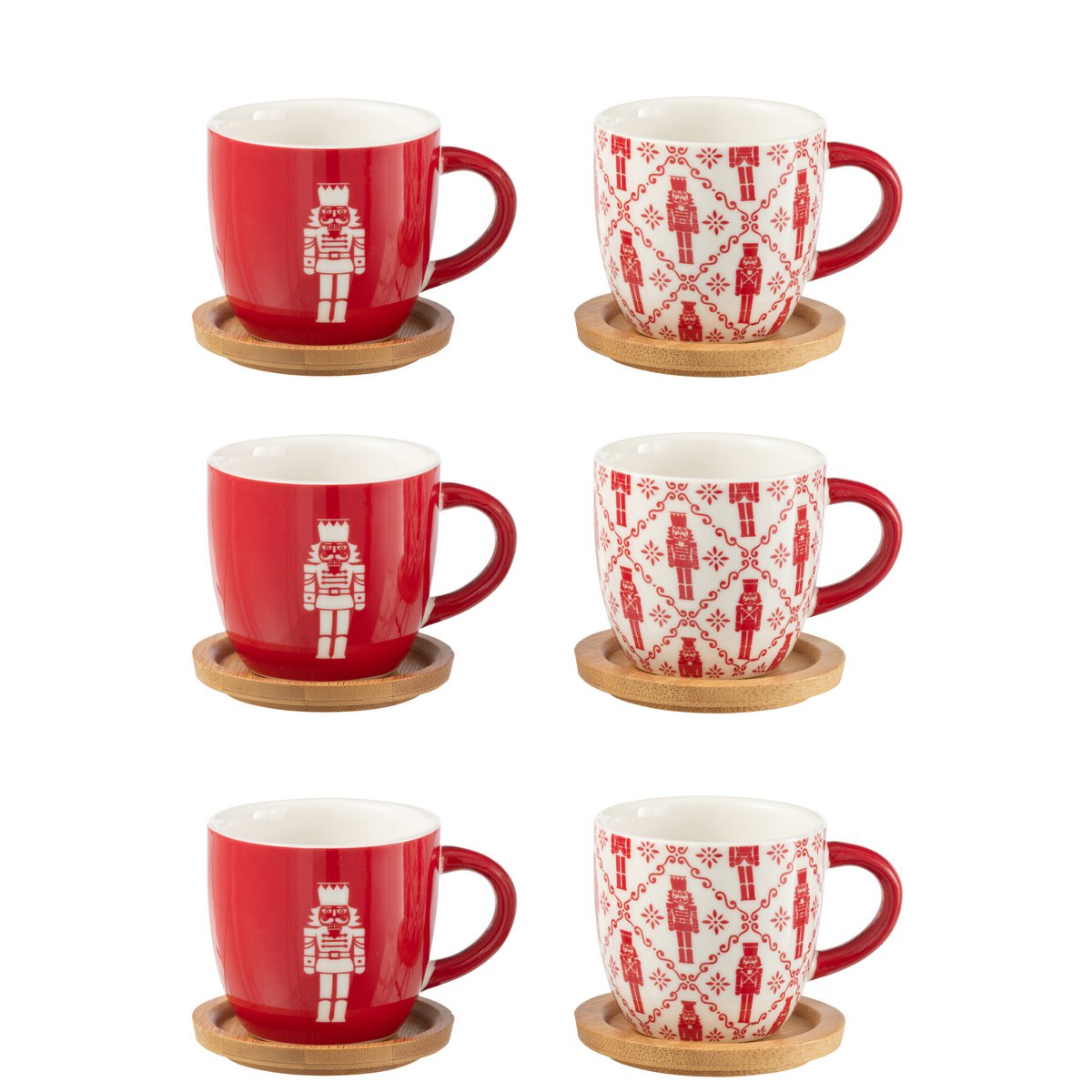 J-Line Box 6 Kaffeebeutel + Untertassen Bambou Nussknacker Geschenkbox Keramik Rot
