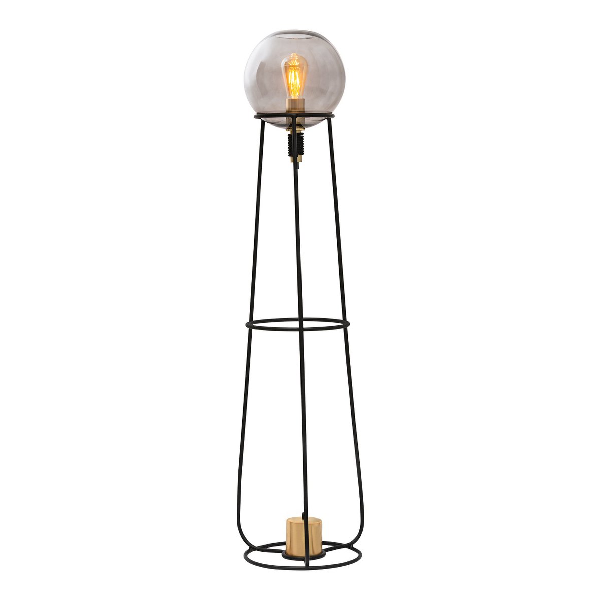 Stehleuchte "STELO" , moderne Stehlampe aus schwarzem Metall und Rauchglas, E27-Fassung, 128,5 cm hoch, für Esszimmer, Wohnzimmer, Diele oder Büro,