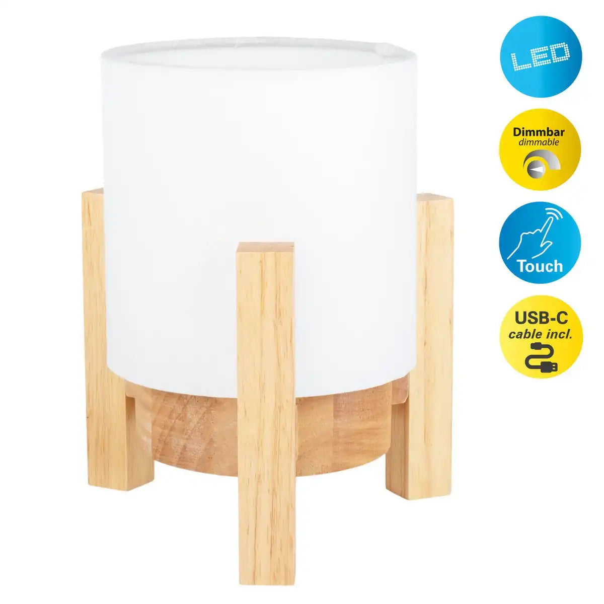 Akkutischleuchte "MADITA" 19 cm hoch, in Weiß/Natur, mit integrierter LED, dimmbar mit Berührungssensor