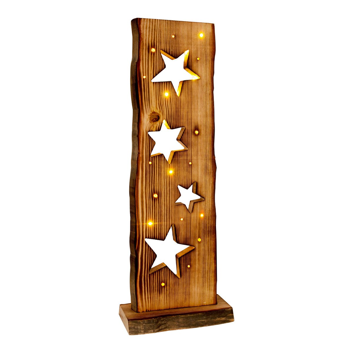 LED-Holz-Dekoleuchte Mond/Sterne 60 cm hoch Weihnacht-Deko aus Holz mit fest verbauten LEDs