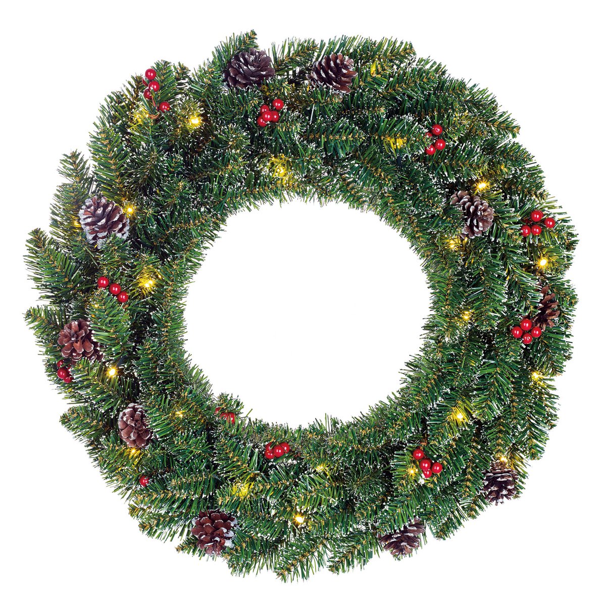 Creston Weihnachtskranz mit LED-Beleuchtung – Ø60 cm – Grün
