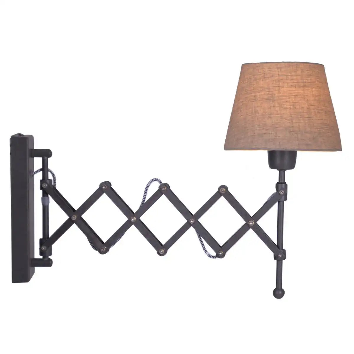 Scherenwandleuchte "ADRIENNE" ausziehbar bis 49cm, die Retro Wandleuchte aus Metall und Textil in Braun und Natur, für E27 Leuchtmittel, Wandleuchte für Wohnräume