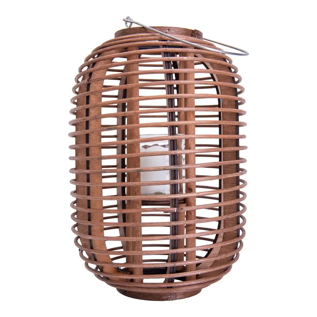 Dekoleuchte "Korbinian" inklusive Solar-LED-Kerze für Garten und Terrasse, Solarlampe aus braunem Rattan, Höhe 32 cm