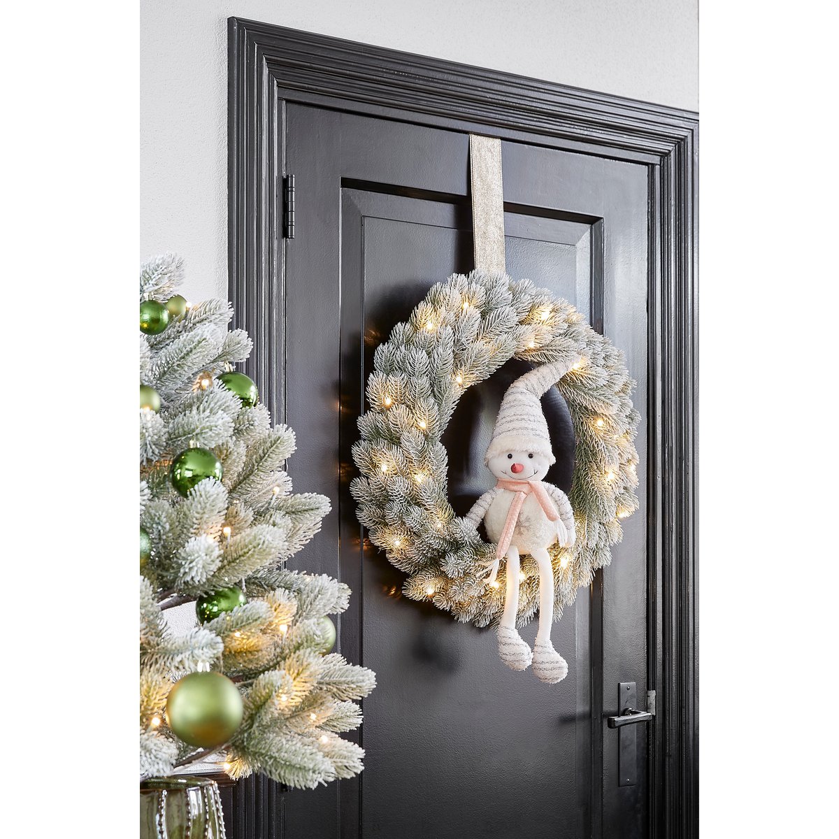 Weihnachtskranz mit LED-Beleuchtung – Ø60 cm – Grün gefrostet