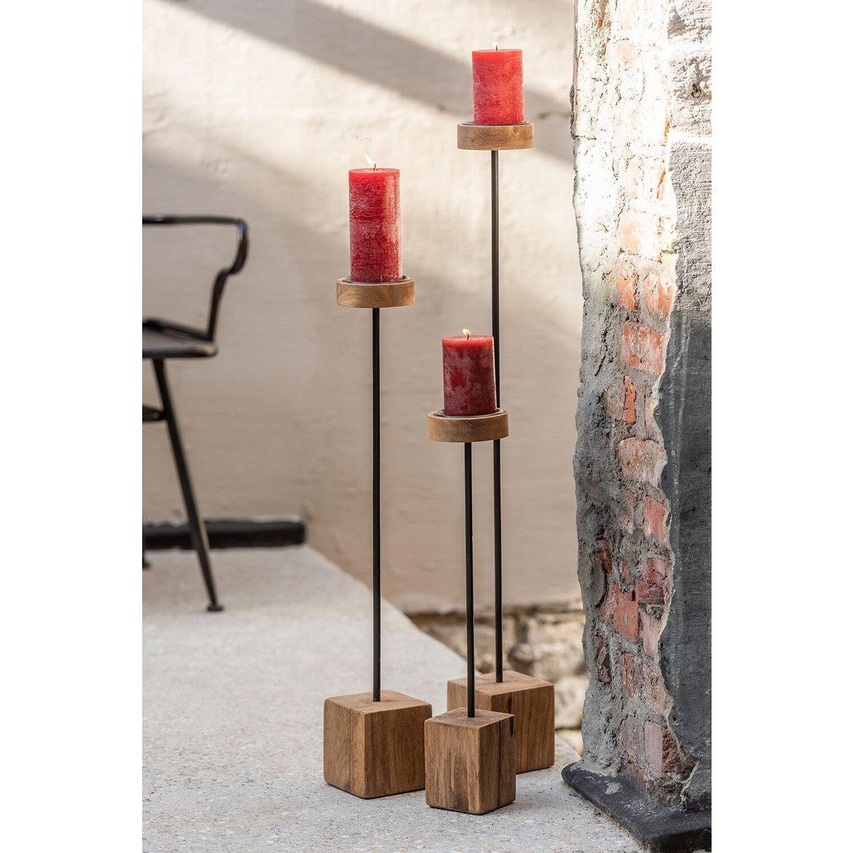 J-Line Kerzenständer auf Fuß Quadratisch – Holz/Eisen – Natur – extra groß