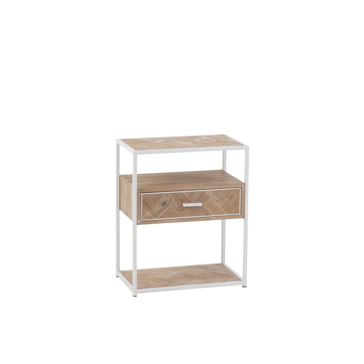 J-Line Beistelltisch Zigzag 1 Schublade – Holz/Metall – Natur/Weiß