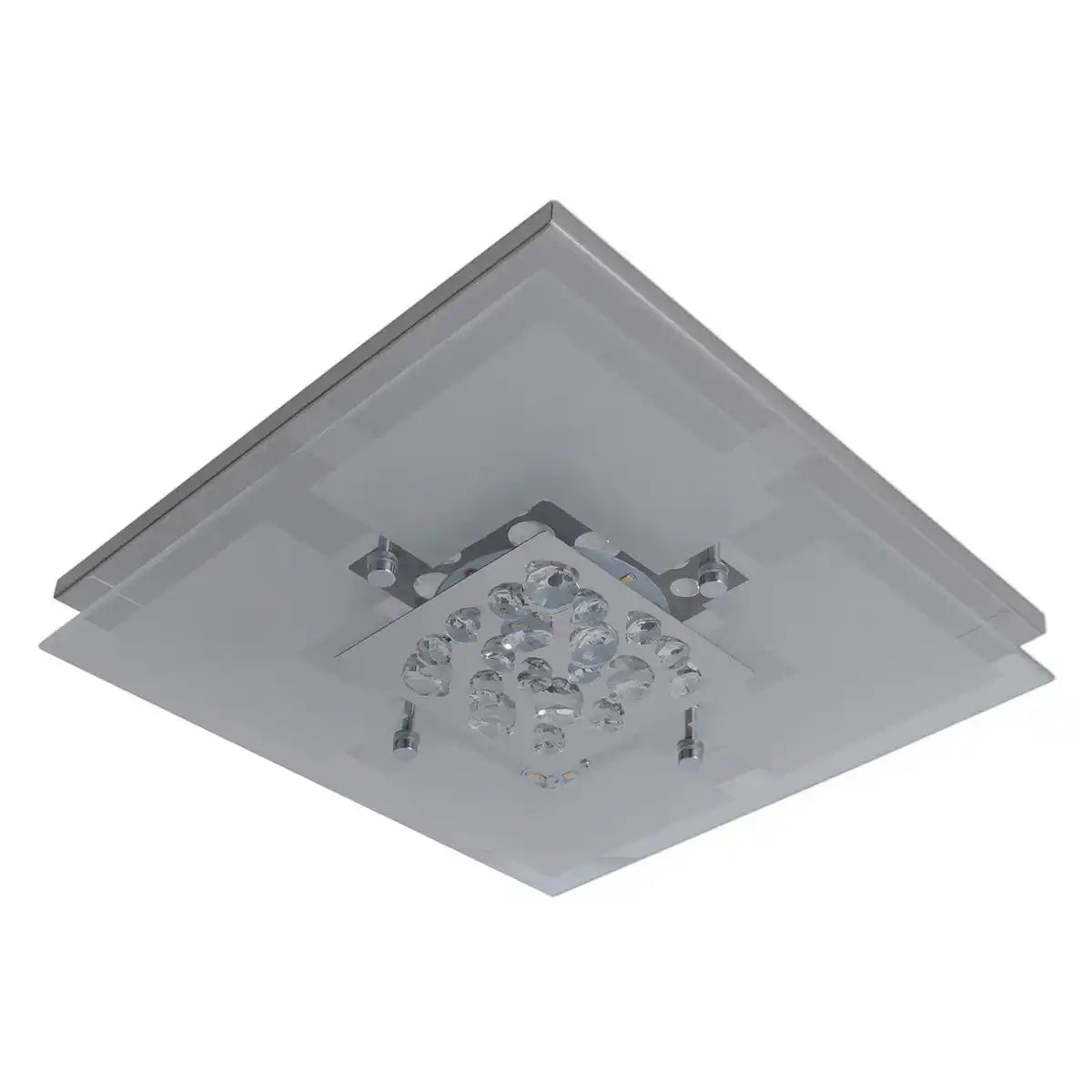 Die LED Deckenleuchte "CHUR" 30 x 30 cm, chomfarbenes Metall, teilsatiniertes Glas, integrierte LEDs, warmweiß