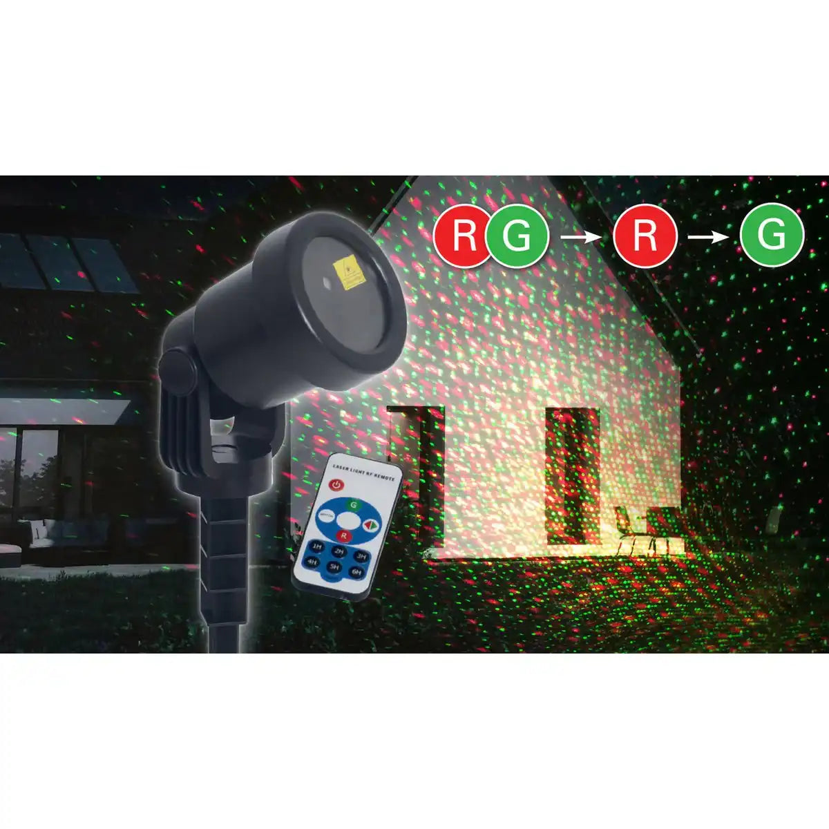 Laser-Außenerdspieß m. Projektor , Erdspieß aus Kunststoff, bunt, mit integrierter LED, Strahler für Außen