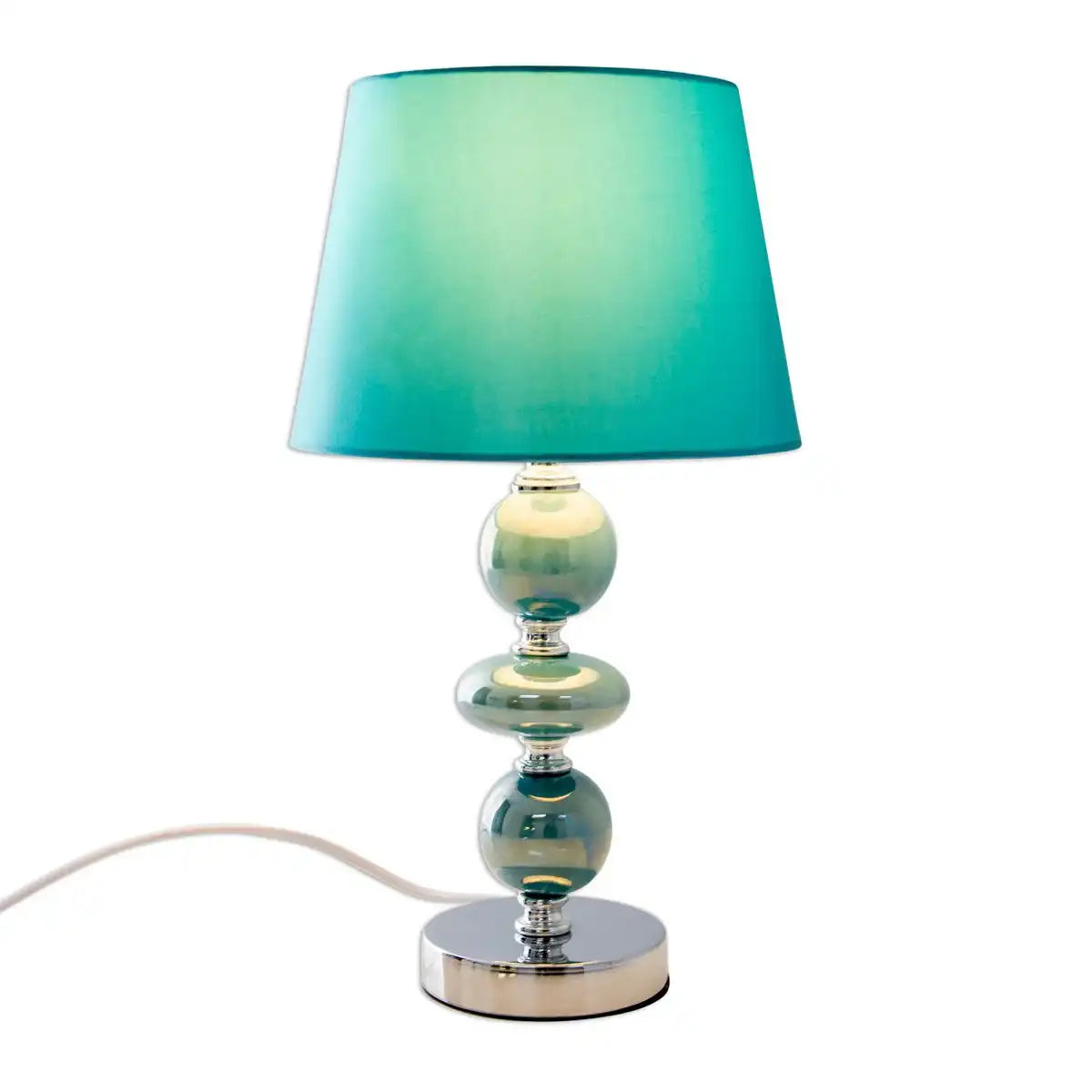 Keramik Tischleuchte "ARAGA" 36 cm hoch, Tischlampe aus Metall, Keramik, mit Textilschirm, türkis, mit E14-Fassung, Beleuchtung für Esszimmer, Wohnzimmer, Diele oder Büro