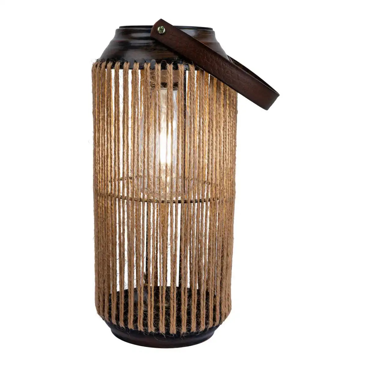 LED Solarleuchte "Korbinian" für Garten und Terrasse, Dekolampe aus Metall mit Jutebespannung in natur, LEDs fest verbaut Solarlampe für Außen 29 x 13 cm