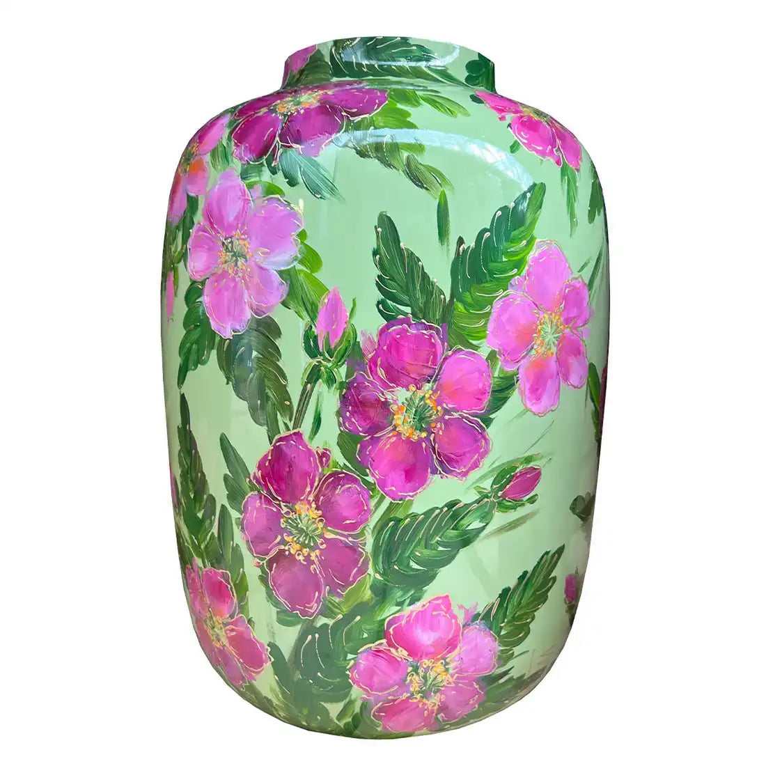 Hand -gefrorene Vase - Artic Rosenschallgrün rosa Blume
