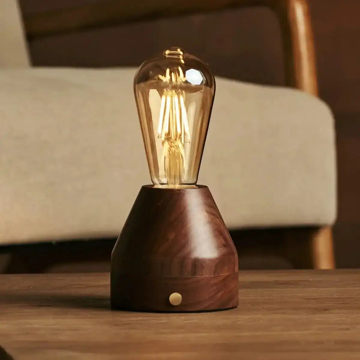 Zavi Walnuss wiederaufladbare LED-Tischlampe-schnurlos, dimmbar, 100-Stunden-Batterie